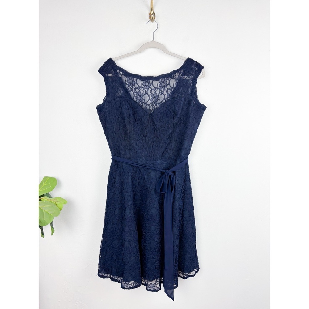Mari Lee Madeline Gardner Navy Blue Lace Sleeveless Dress Sz 20